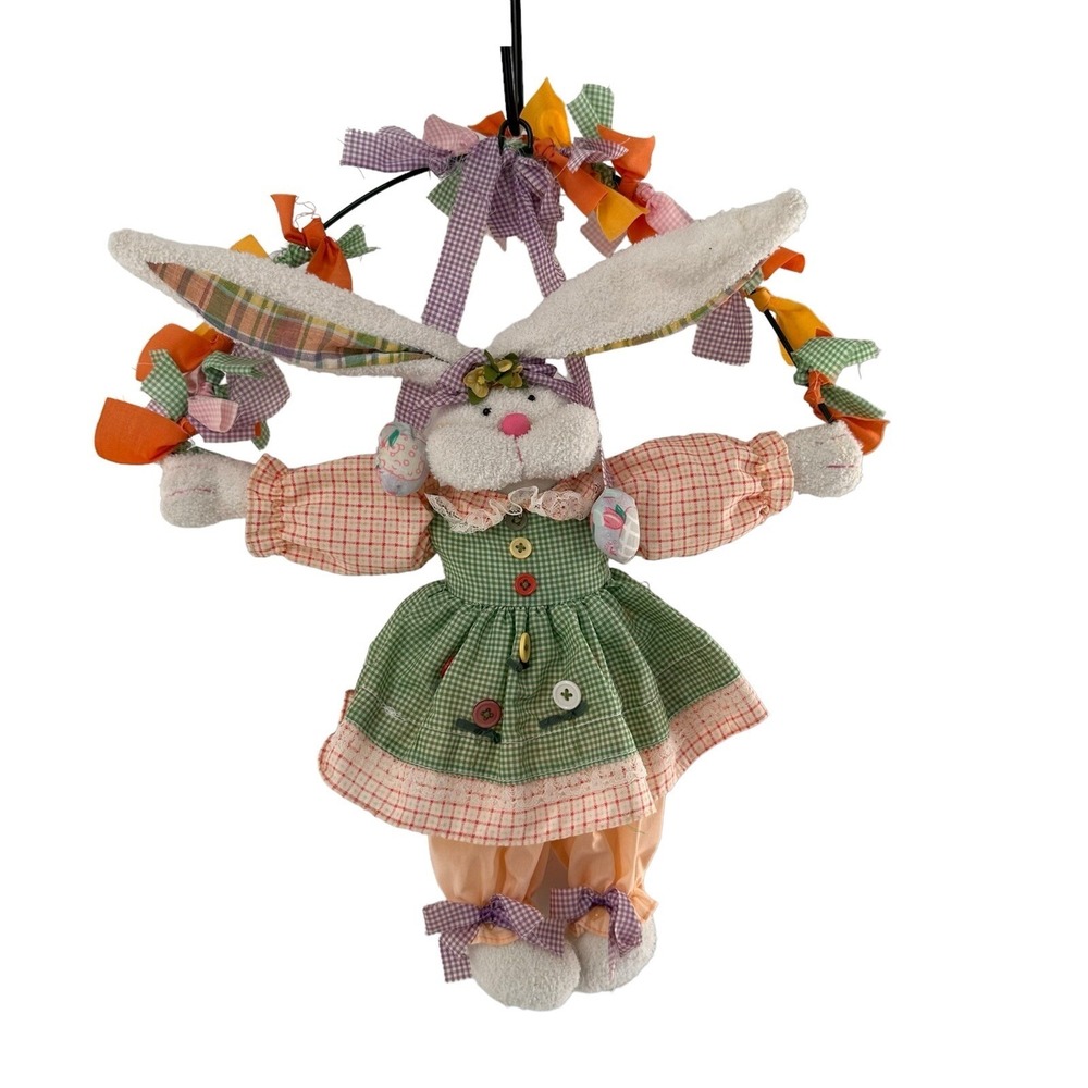 Vintage Plush Easter Bunny Rabbit Spring Door Wreath Wall Hanging Decor 18" a